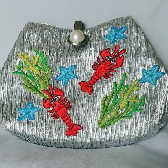 handmade Handbags - Handmade silver retro purse w/ocean embellishments handmade Handbags - Handmade silver retro purse w/ocean embellishments